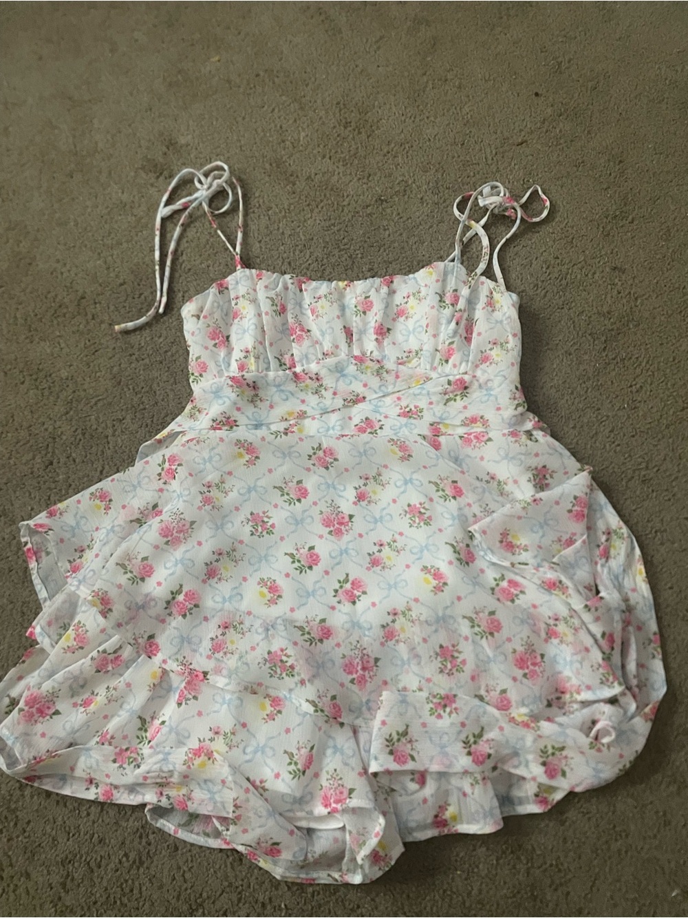 STATE White Floral Smocked Top with Pink & Green Accents